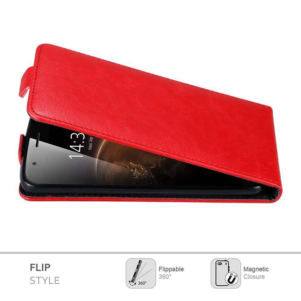 Cadorabo Hülle für Huawei ASCEND G7 PLUS / G8 / GX8 Schutz Hülle in Rot Flip Etui Handyhülle Case Cover