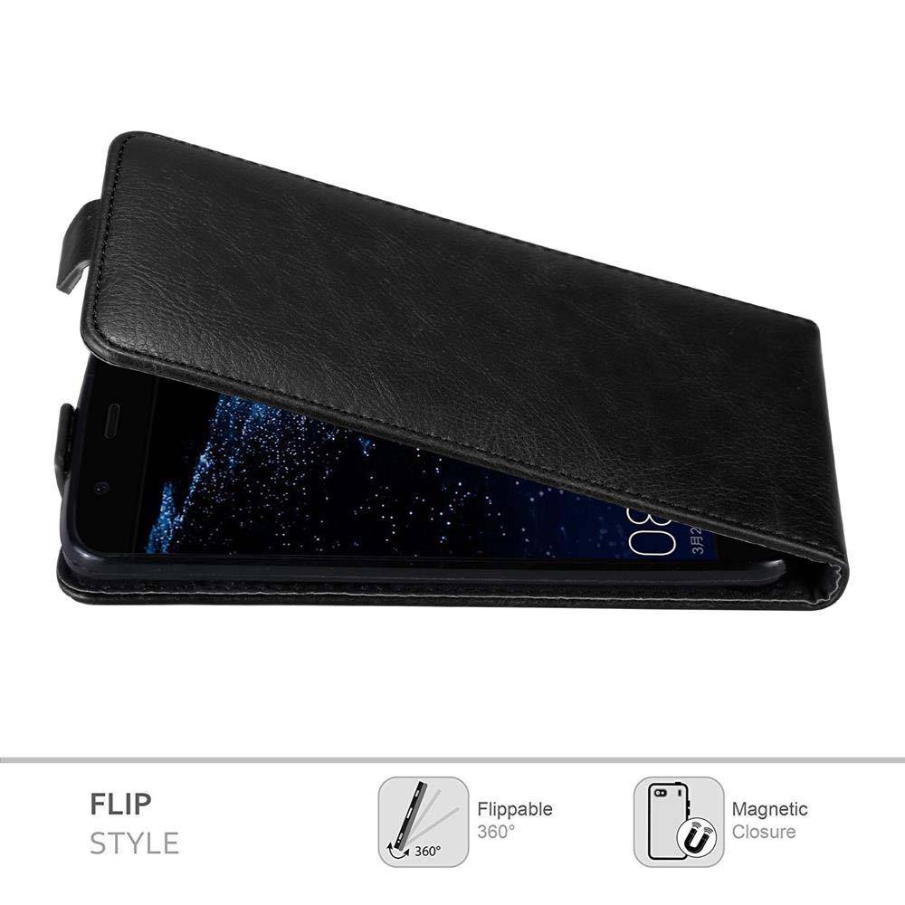 Cadorabo Hülle für Huawei P10 LITE Schutz Hülle in Schwarz Flip Etui Handyhülle Case Cover