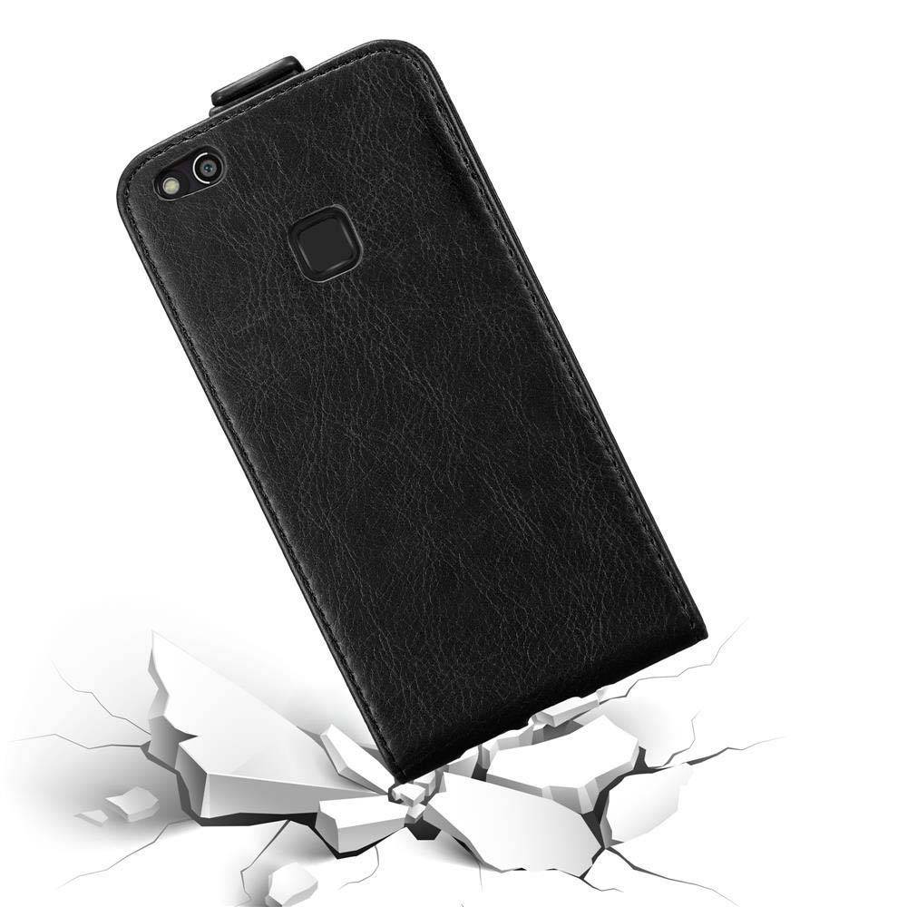 Cadorabo Hülle für Huawei P10 LITE Schutz Hülle in Schwarz Flip Etui Handyhülle Case Cover