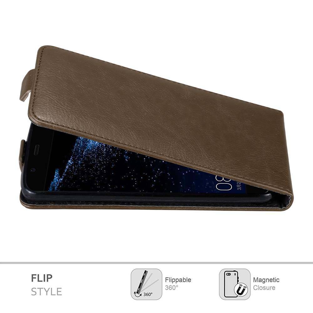 Cadorabo Hülle für Huawei P10 PLUS Schutz Hülle in Braun Flip Etui Handyhülle Case Cover