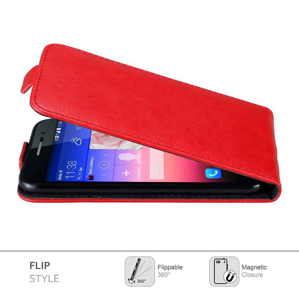 Cadorabo Hülle für Huawei ASCEND P7 Schutz Hülle in Rot Flip Etui Handyhülle Case Cover
