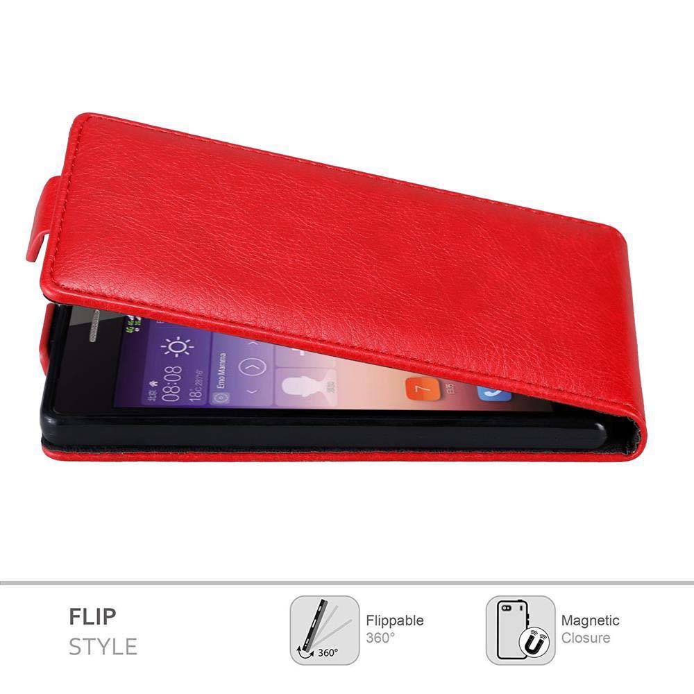Cadorabo Hülle für Huawei ASCEND P7 Schutz Hülle in Rot Flip Etui Handyhülle Case Cover