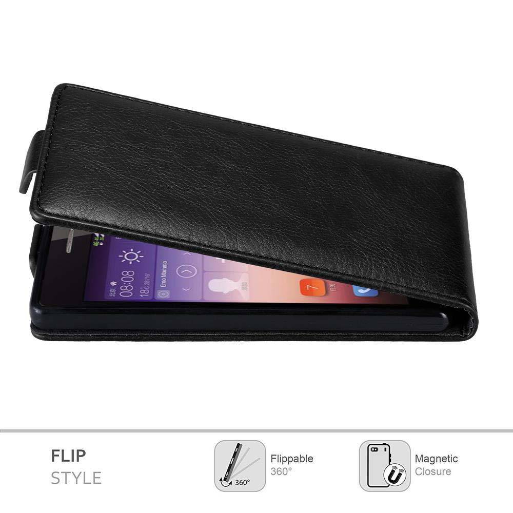 Cadorabo Hülle für Huawei ASCEND P7 Schutz Hülle in Schwarz Flip Etui Handyhülle Case Cover