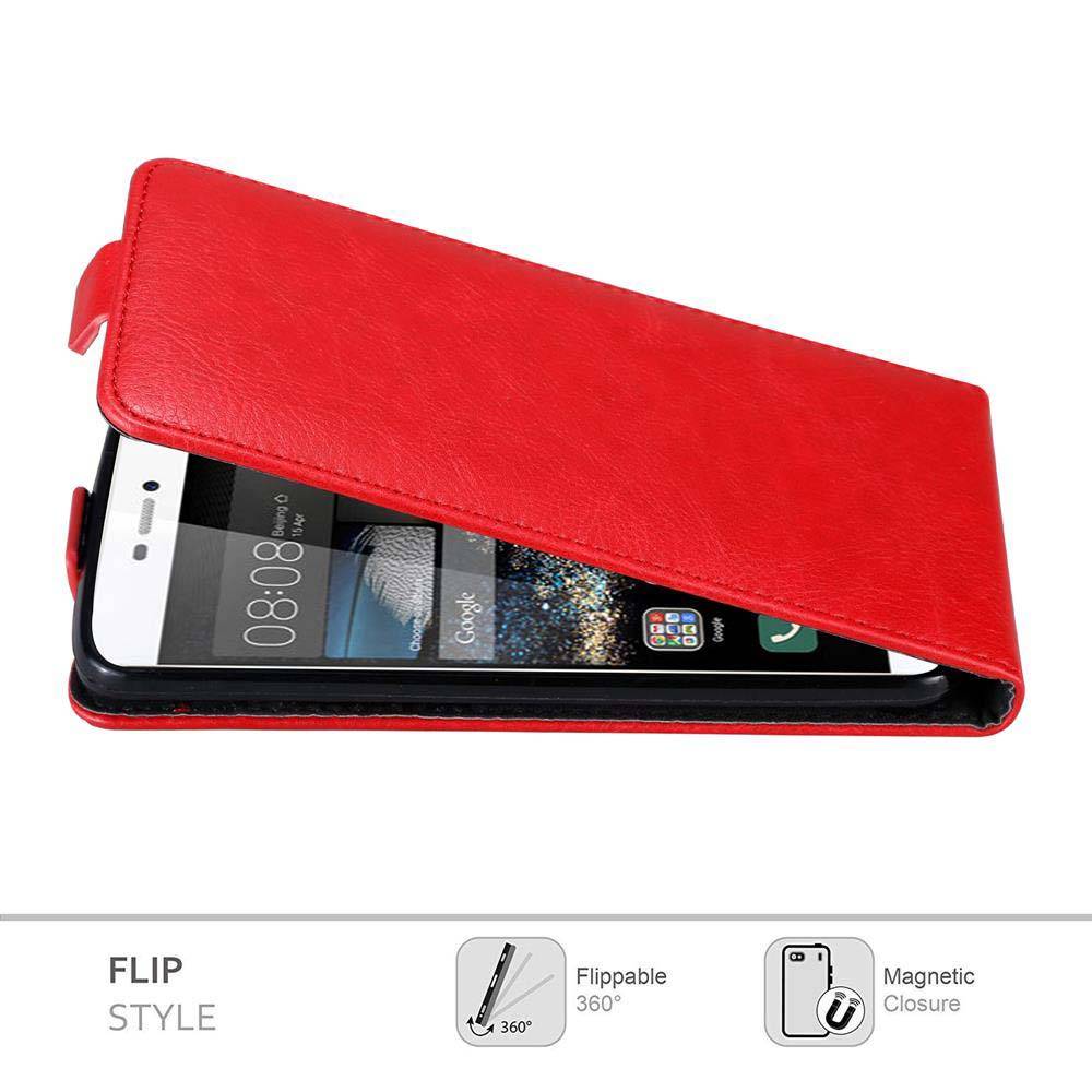 Cadorabo Hülle für Huawei P8 Schutz Hülle in Rot Flip Etui Handyhülle Case Cover
