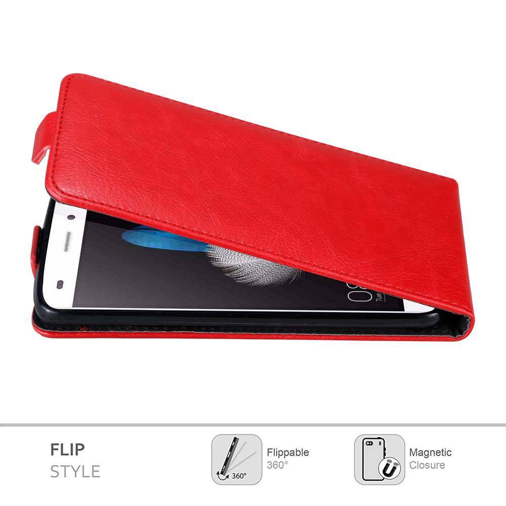 Cadorabo Hülle für Huawei P8 LITE 2015 Schutz Hülle in Rot Flip Etui Handyhülle Case Cover
