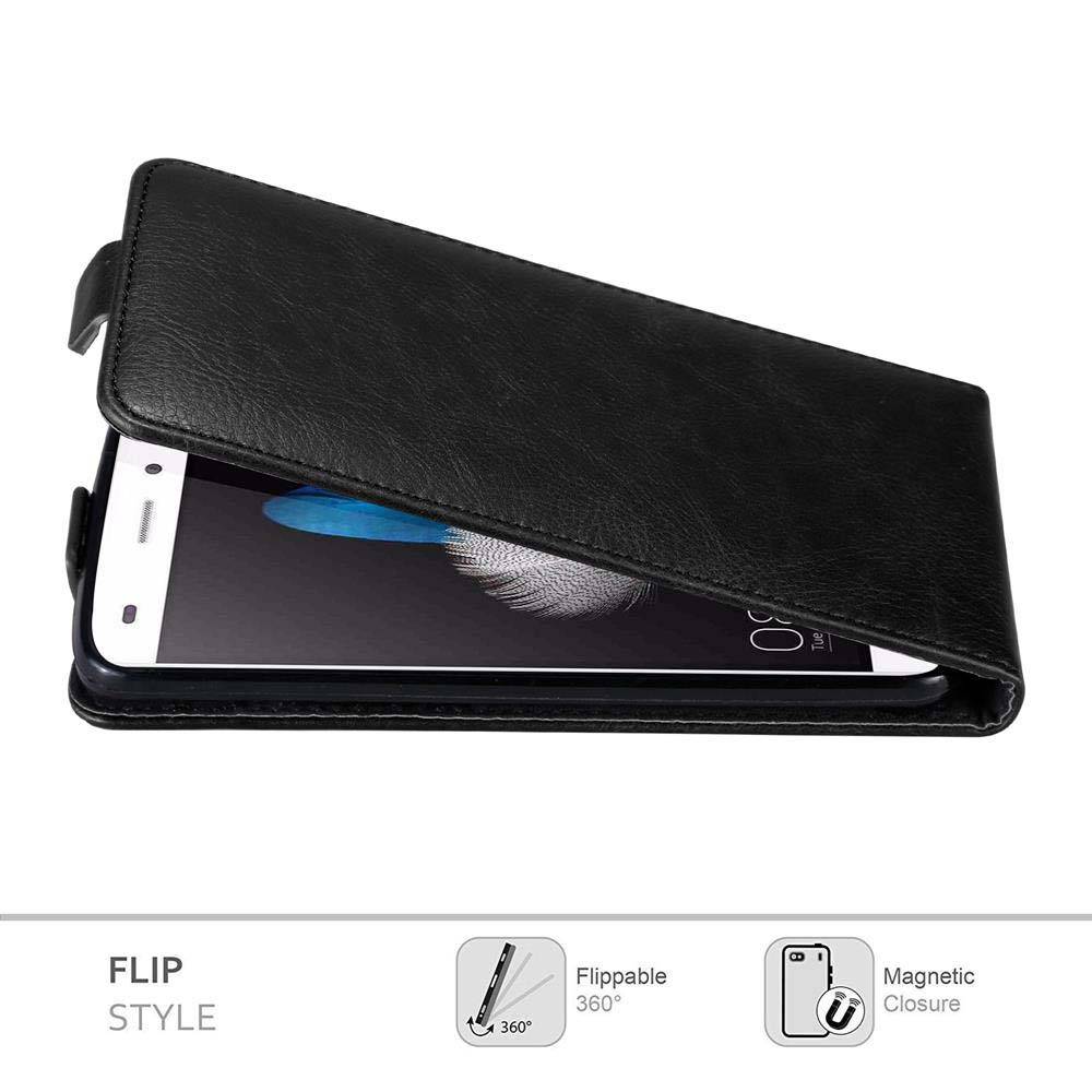 Cadorabo Hülle für Huawei P8 LITE 2015 Schutz Hülle in Schwarz Flip Etui Handyhülle Case Cover