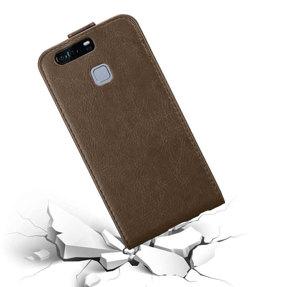 Cadorabo Hülle für Huawei P9 Schutz Hülle in Braun Flip Etui Handyhülle Case Cover