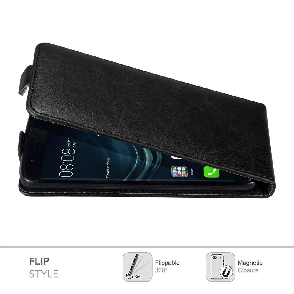 Cadorabo Hülle für Huawei P9 Schutz Hülle in Schwarz Flip Etui Handyhülle Case Cover