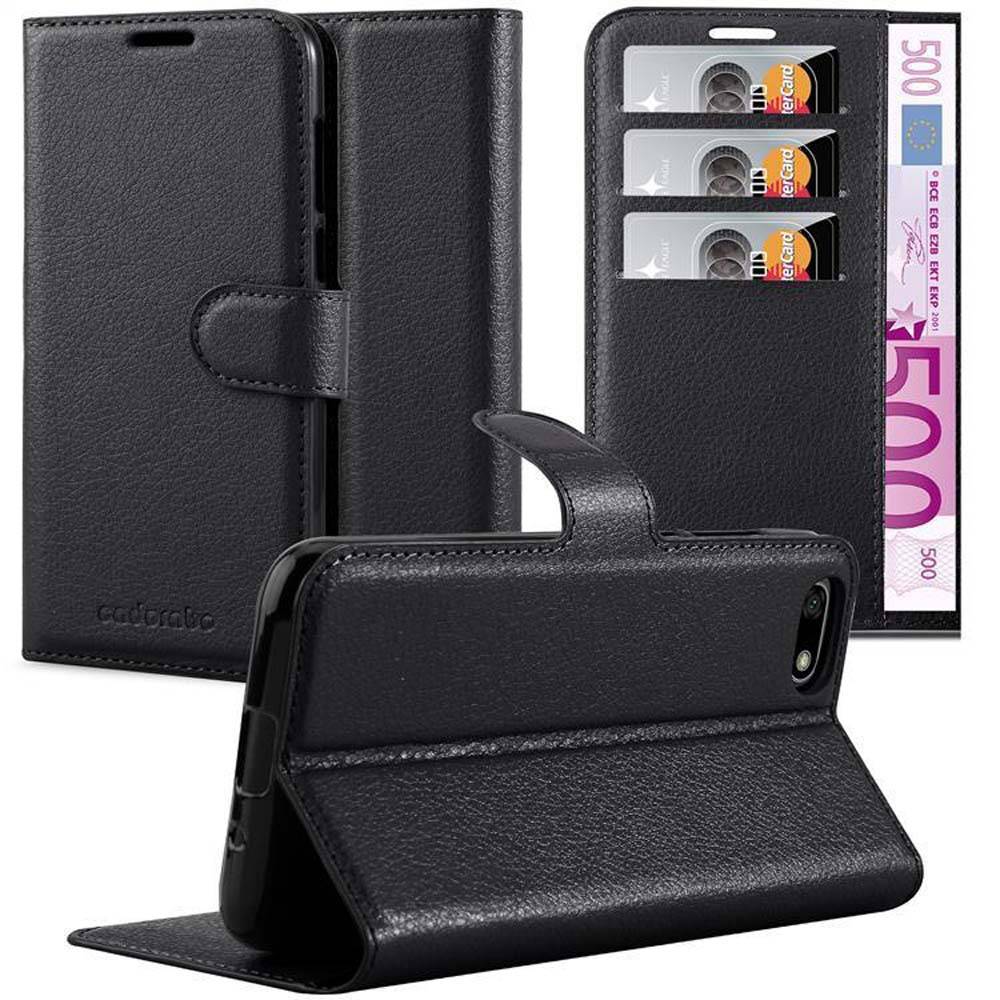 Cadorabo Hülle für Huawei Y5 PRIME 2018 / Y5 2018 Schutz Hülle in Schwarz Handyhülle Etui Case Cover Magnetverschluss