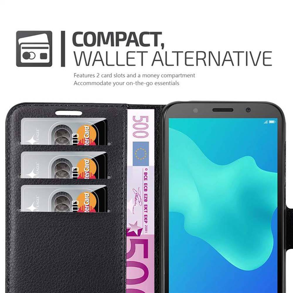 Cadorabo Hülle für Huawei Y5 PRIME 2018 / Y5 2018 Schutz Hülle in Schwarz Handyhülle Etui Case Cover Magnetverschluss
