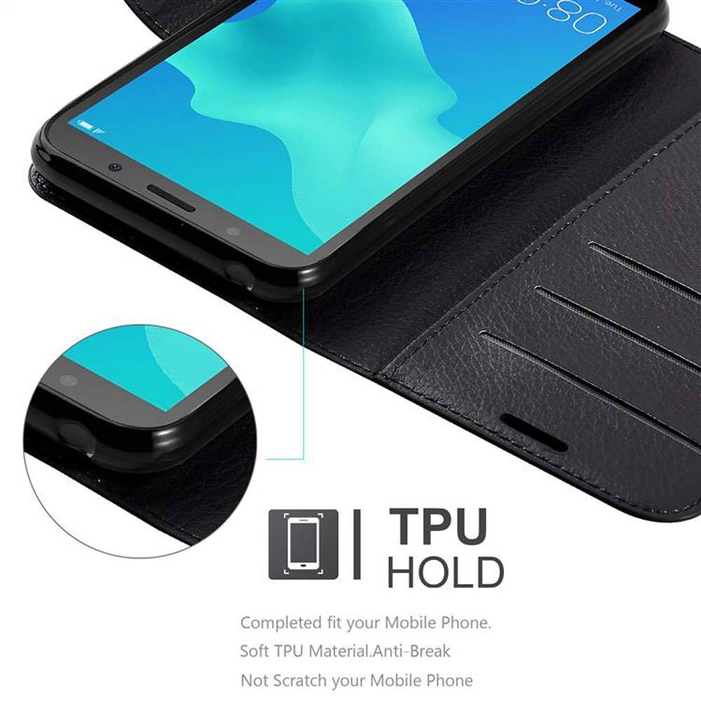 Cadorabo Hülle für Huawei Y5 PRIME 2018 / Y5 2018 Schutz Hülle in Schwarz Handyhülle Etui Case Cover Magnetverschluss