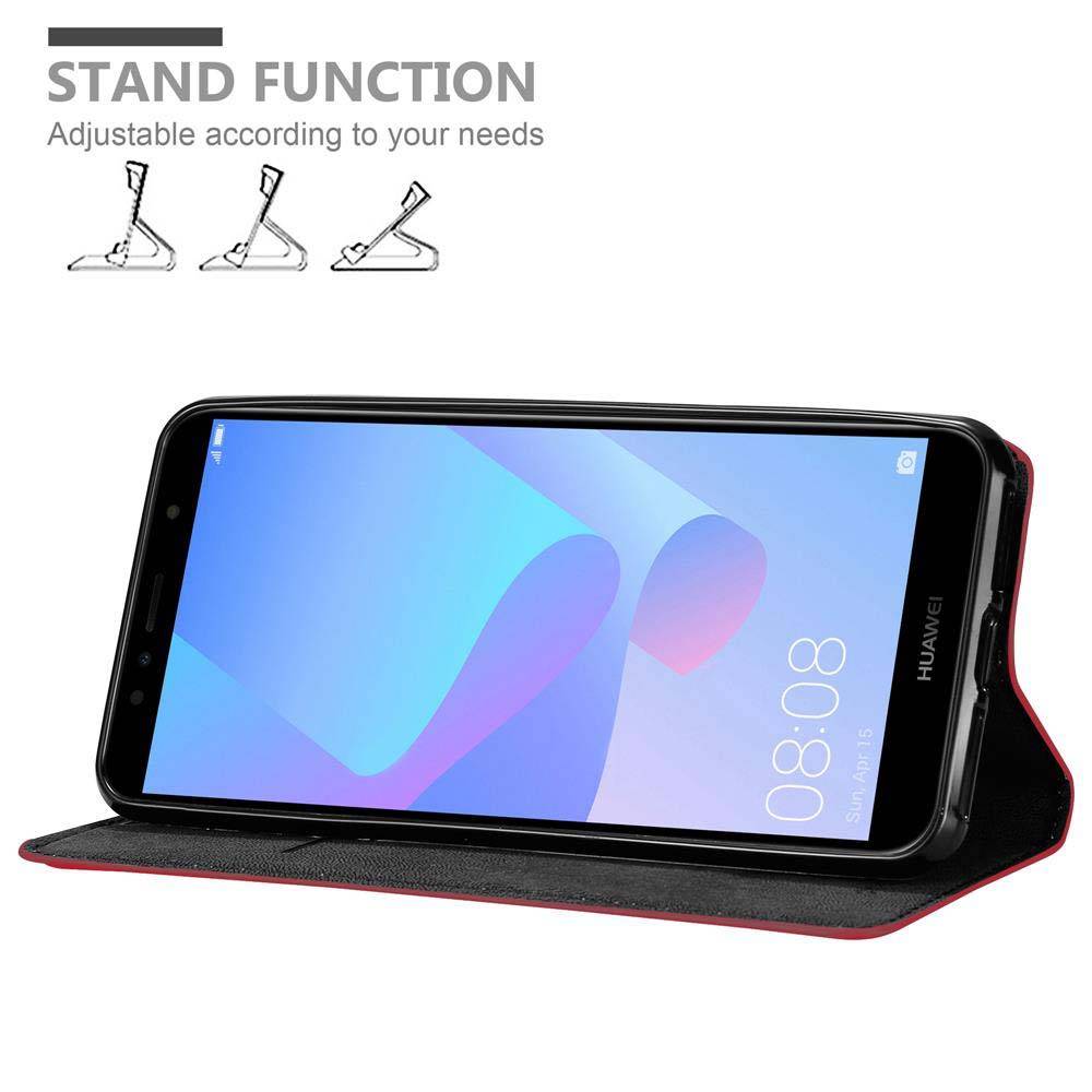 Cadorabo Hülle für Huawei Y6 PRIME Schutz Hülle in Rot Handyhülle Etui Case Cover Magnetverschluss