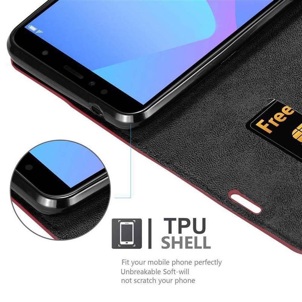 Cadorabo Hülle für Huawei Y6 PRIME Schutz Hülle in Rot Handyhülle Etui Case Cover Magnetverschluss