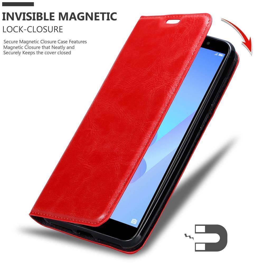 Cadorabo Hülle für Huawei Y6 PRIME Schutz Hülle in Rot Handyhülle Etui Case Cover Magnetverschluss