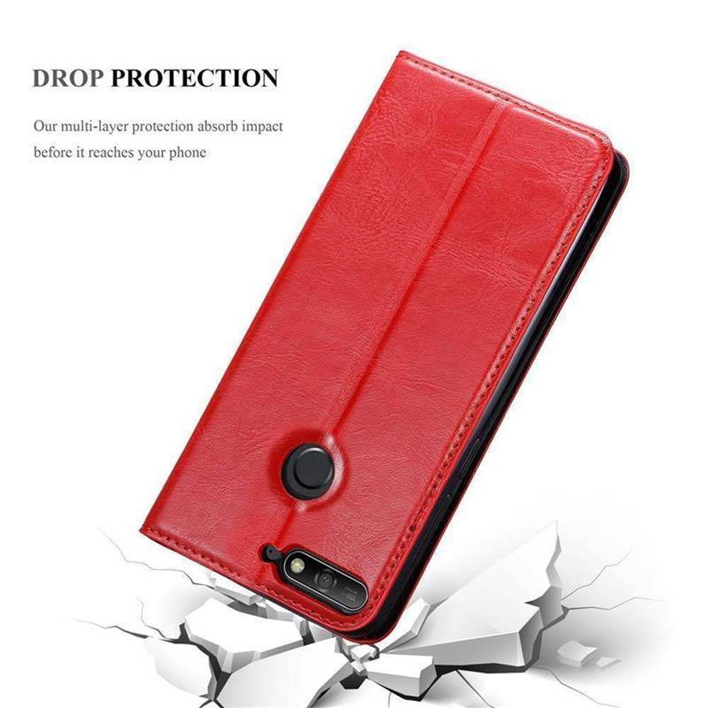 Cadorabo Hülle für Huawei Y6 PRIME Schutz Hülle in Rot Handyhülle Etui Case Cover Magnetverschluss