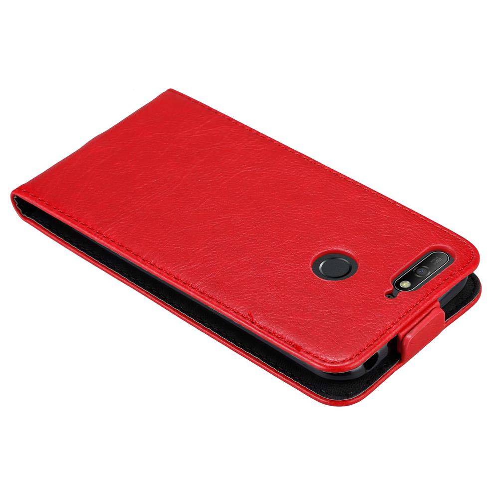 Cadorabo Hülle für Honor 7A / Huawei Y6 PRIME 2018 Schutz Hülle in Rot Flip Etui Handyhülle Case Cover