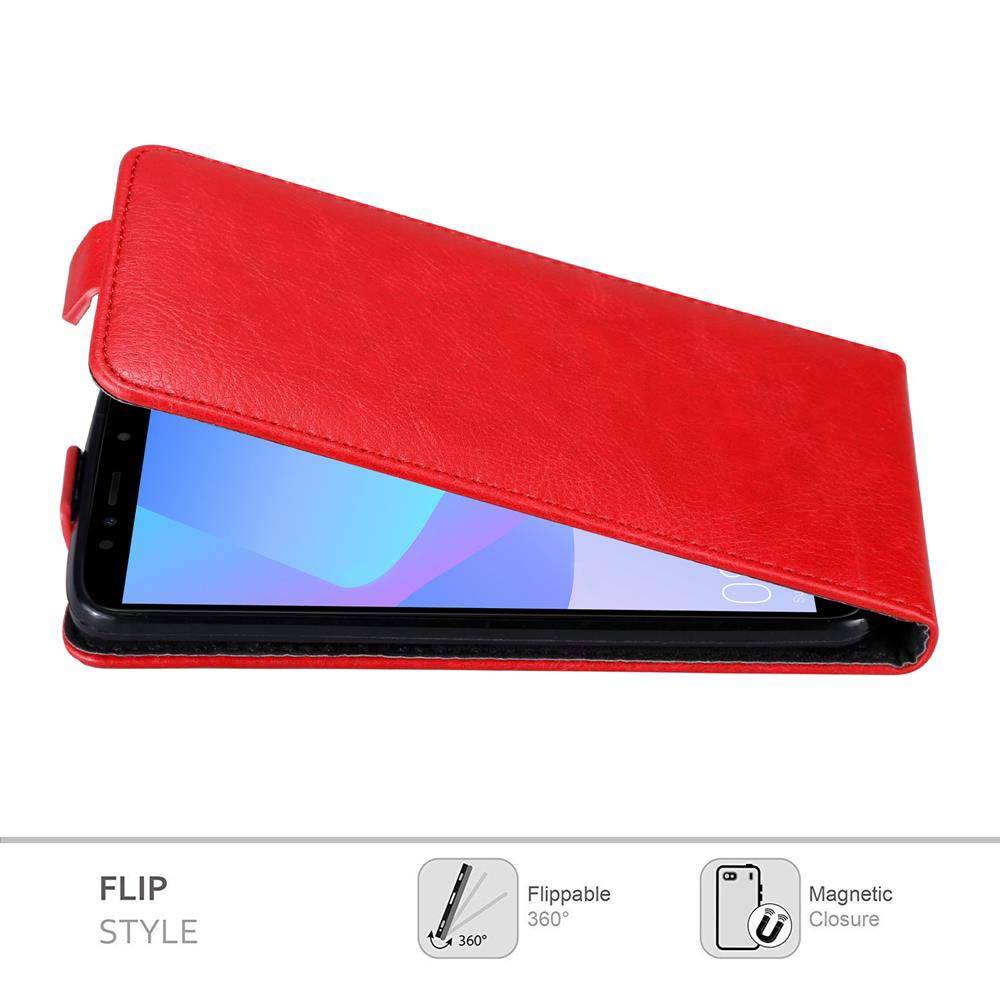 Cadorabo Hülle für Honor 7A / Huawei Y6 PRIME 2018 Schutz Hülle in Rot Flip Etui Handyhülle Case Cover