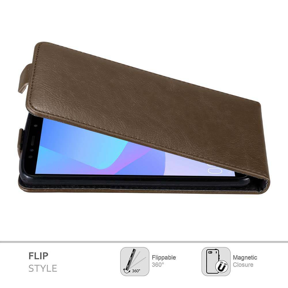 Cadorabo Hülle für Honor 7A / Huawei Y6 PRIME 2018 Schutz Hülle in Braun Flip Etui Handyhülle Case Cover
