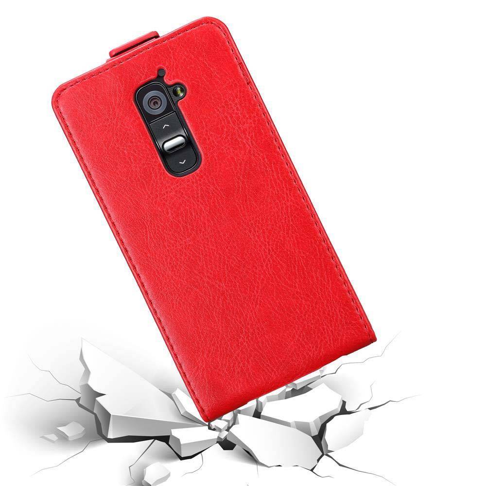 Cadorabo Hülle für LG G2 Schutz Hülle in Rot Flip Etui Handyhülle Case Cover