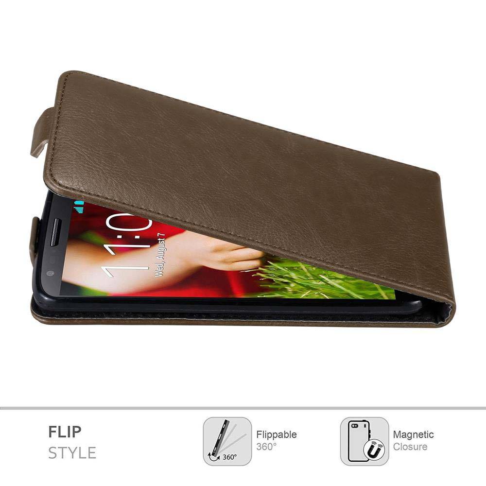 Cadorabo Hülle für LG G2 Schutz Hülle in Braun Flip Etui Handyhülle Case Cover