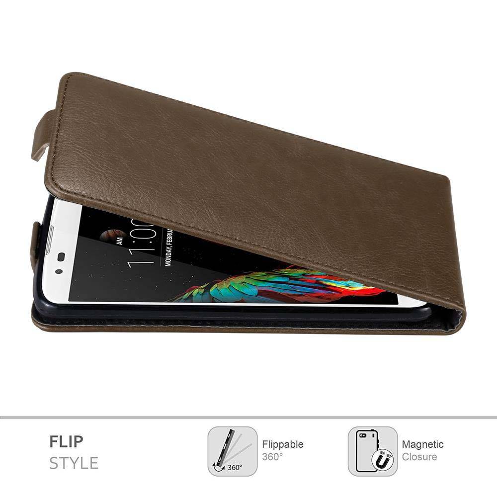Cadorabo Hülle für LG K10 2016 Schutz Hülle in Braun Flip Etui Handyhülle Case Cover