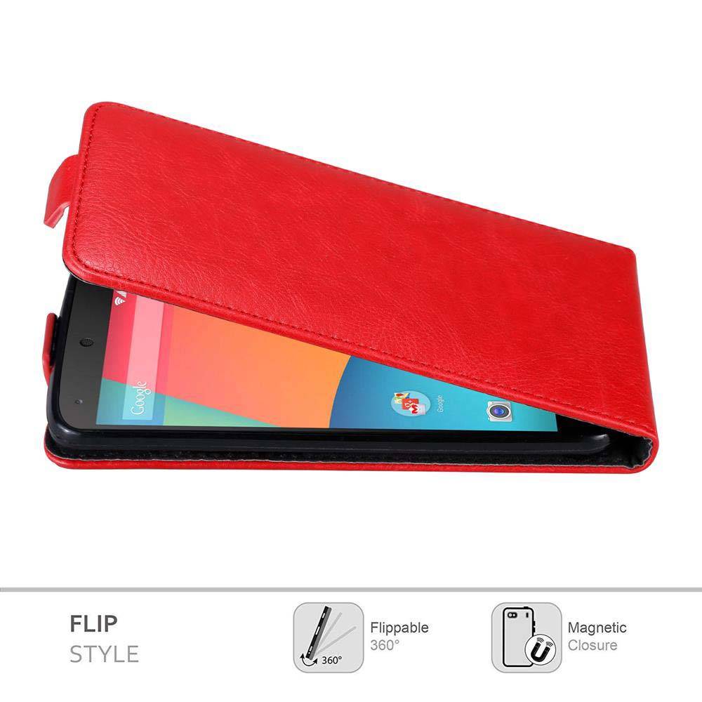 Cadorabo Hülle für LG Google NEXUS 5 Schutz Hülle in Rot Flip Etui Handyhülle Case Cover