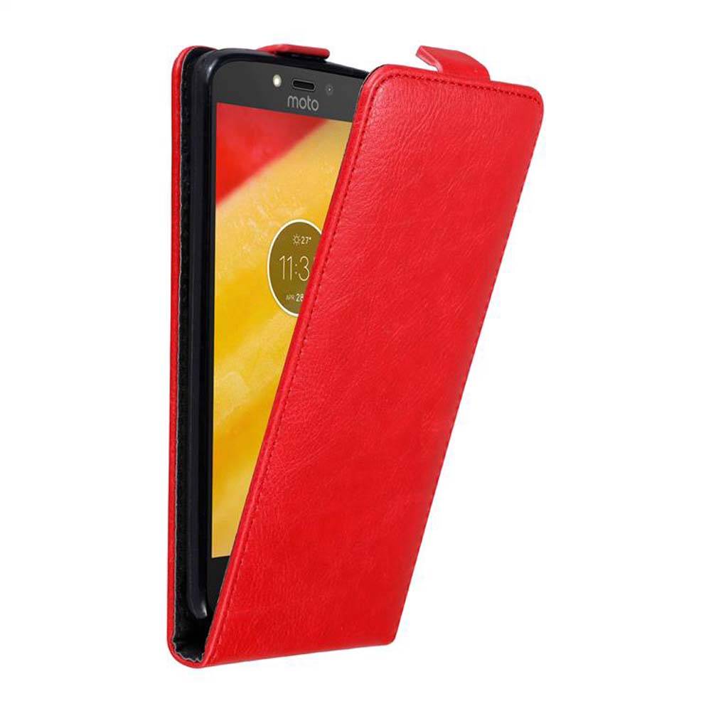 Cadorabo Hülle für Motorola MOTO C PLUS Schutz Hülle in Rot Flip Etui Handyhülle Case Cover
