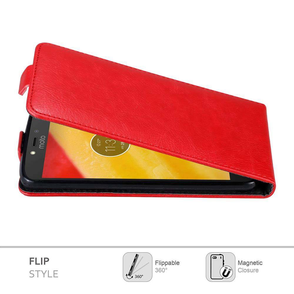 Cadorabo Hülle für Motorola MOTO C PLUS Schutz Hülle in Rot Flip Etui Handyhülle Case Cover