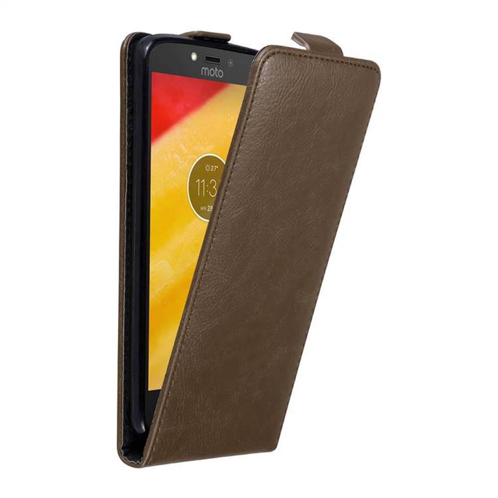 Cadorabo Hülle für Motorola MOTO C PLUS Schutz Hülle in Braun Flip Etui Handyhülle Case Cover