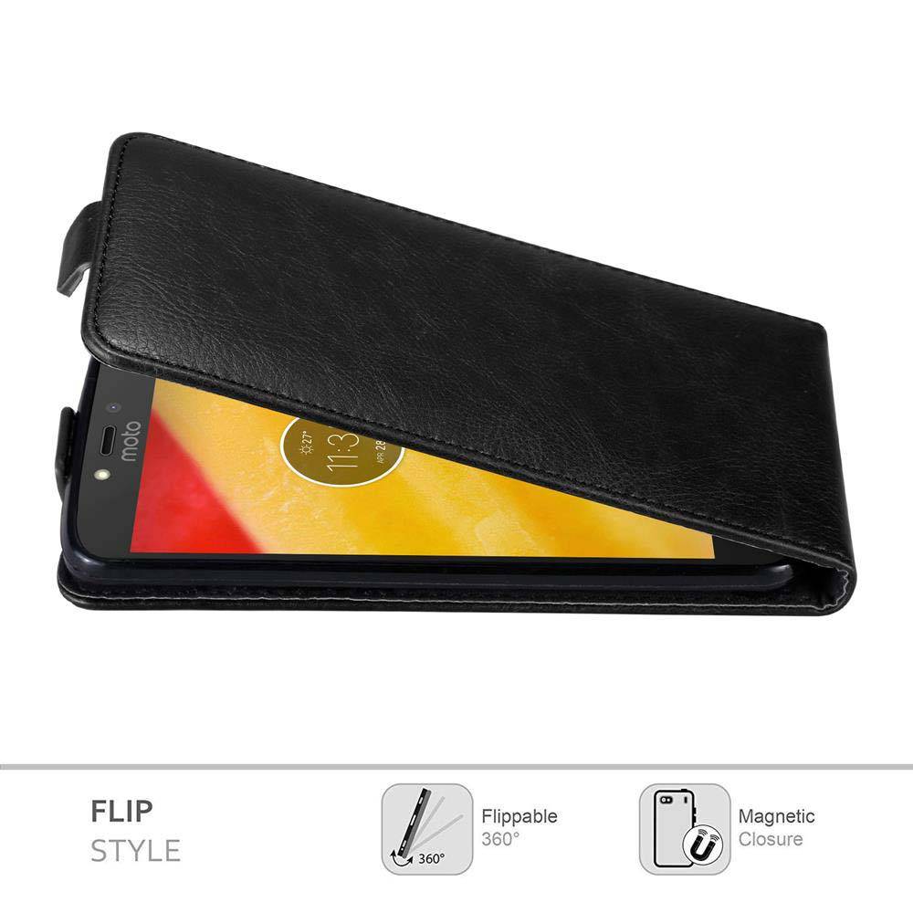 Cadorabo Hülle für Motorola MOTO C PLUS Schutz Hülle in Schwarz Flip Etui Handyhülle Case Cover