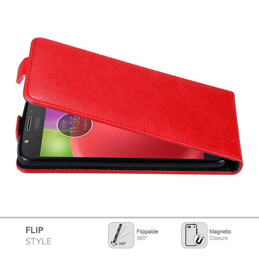 Cadorabo Hülle für Motorola MOTO E4 Schutz Hülle in Rot Flip Etui Handyhülle Case Cover