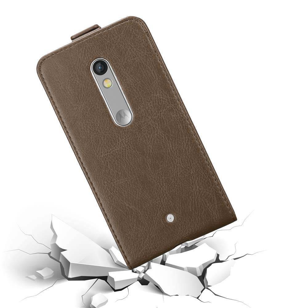 Cadorabo Hülle für Motorola MOTO X PLAY Schutz Hülle in Braun Flip Etui Handyhülle Case Cover