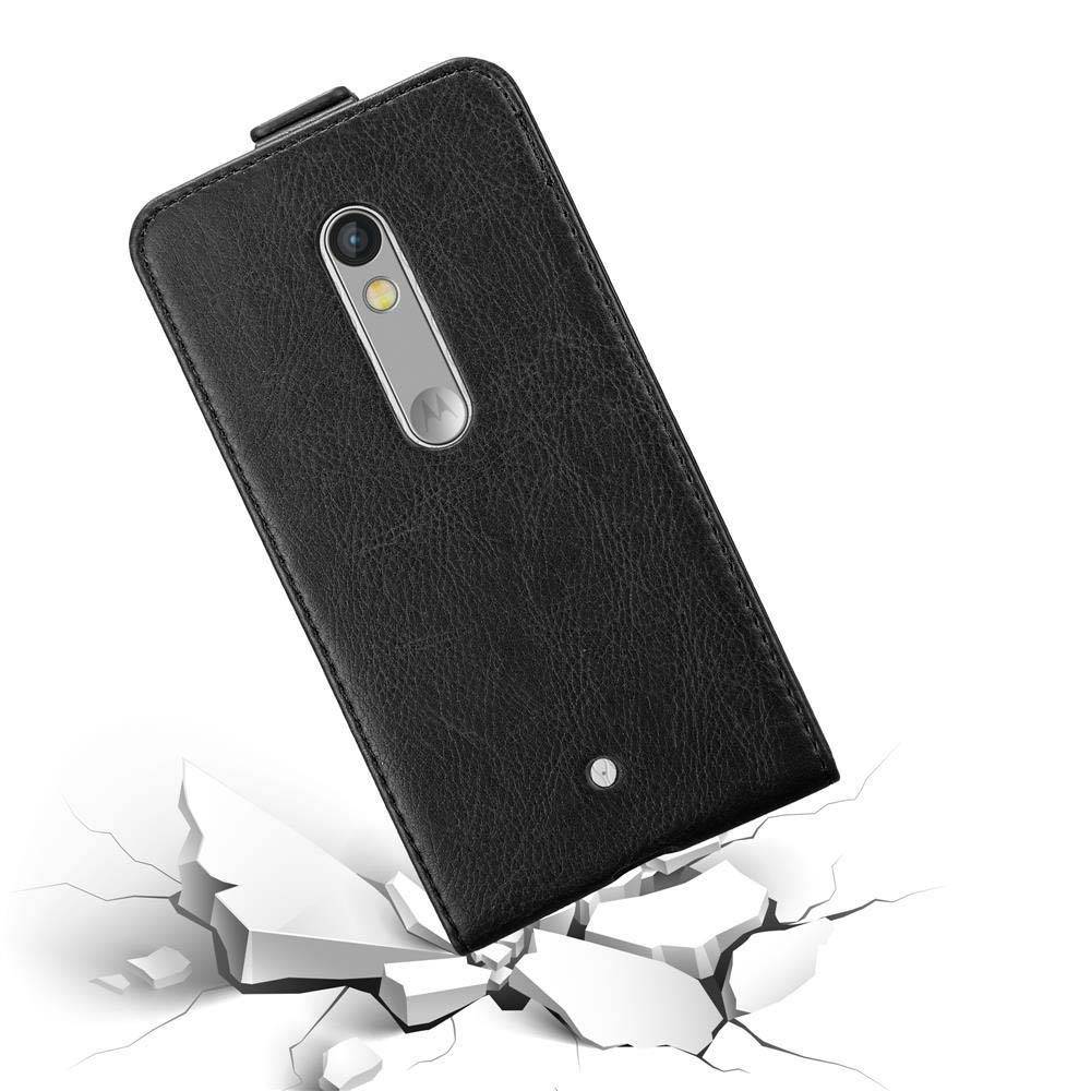 Cadorabo Hülle für Motorola MOTO X PLAY Schutz Hülle in Schwarz Flip Etui Handyhülle Case Cover
