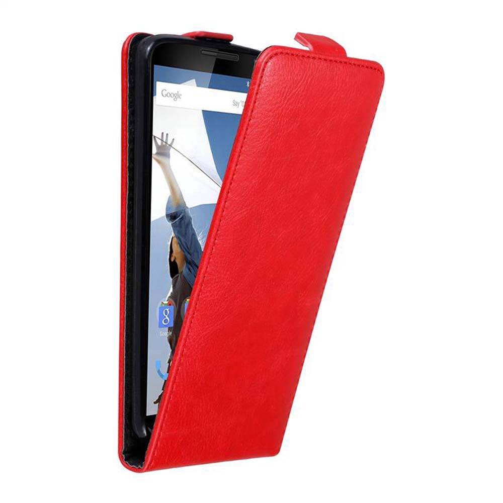 Cadorabo Hülle für Motorola Google NEXUS 6 Schutz Hülle in Rot Flip Etui Handyhülle Case Cover