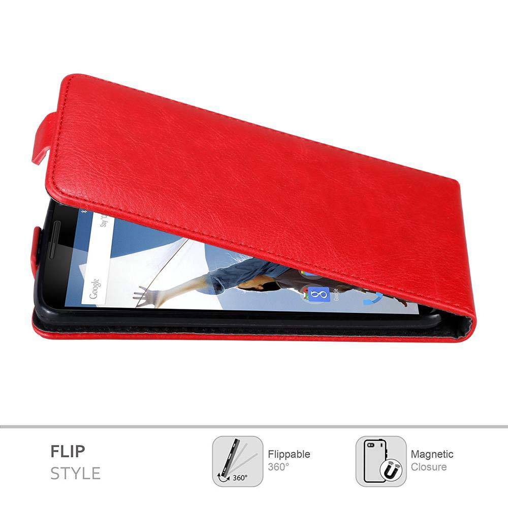 Cadorabo Hülle für Motorola Google NEXUS 6 Schutz Hülle in Rot Flip Etui Handyhülle Case Cover