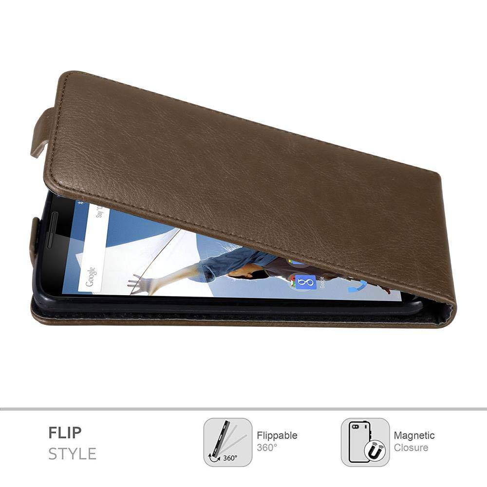 Cadorabo Hülle für Motorola Google NEXUS 6 Schutz Hülle in Braun Flip Etui Handyhülle Case Cover