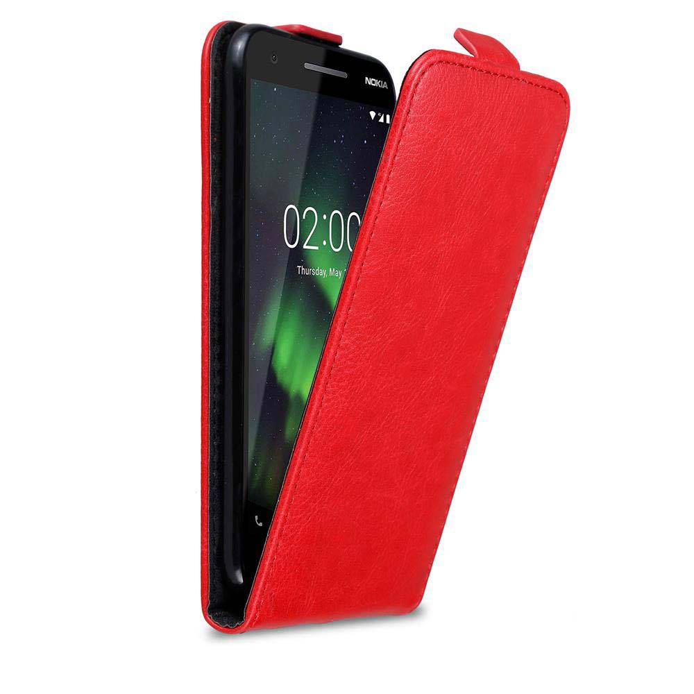 Cadorabo Hülle für Nokia 2.1 Schutz Hülle in Rot Flip Etui Handyhülle Case Cover