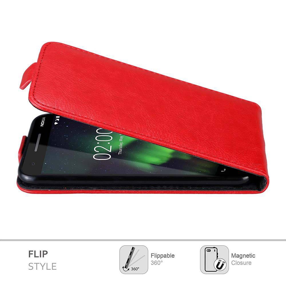 Cadorabo Hülle für Nokia 2.1 Schutz Hülle in Rot Flip Etui Handyhülle Case Cover