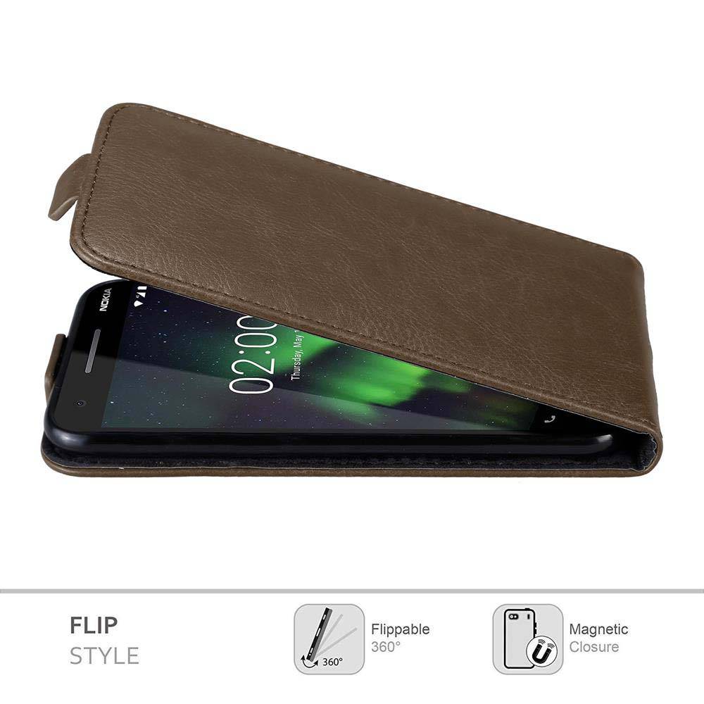 Cadorabo Hülle für Nokia 2.1 Schutz Hülle in Braun Flip Etui Handyhülle Case Cover