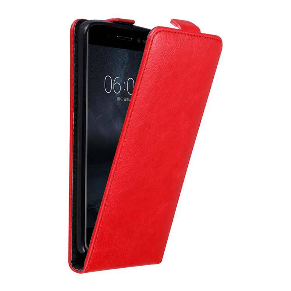 Cadorabo Hülle für Nokia 6 2017 Schutz Hülle in Rot Flip Etui Handyhülle Case Cover