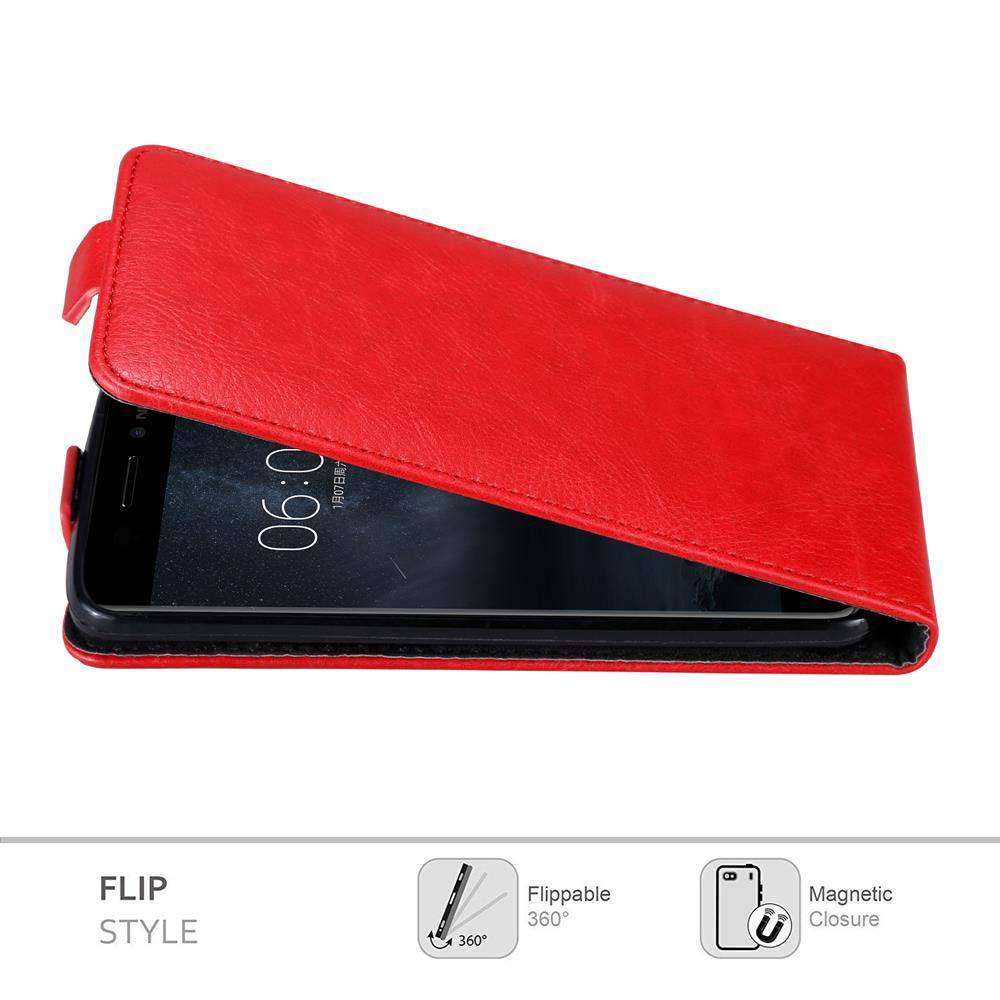 Cadorabo Hülle für Nokia 6 2017 Schutz Hülle in Rot Flip Etui Handyhülle Case Cover