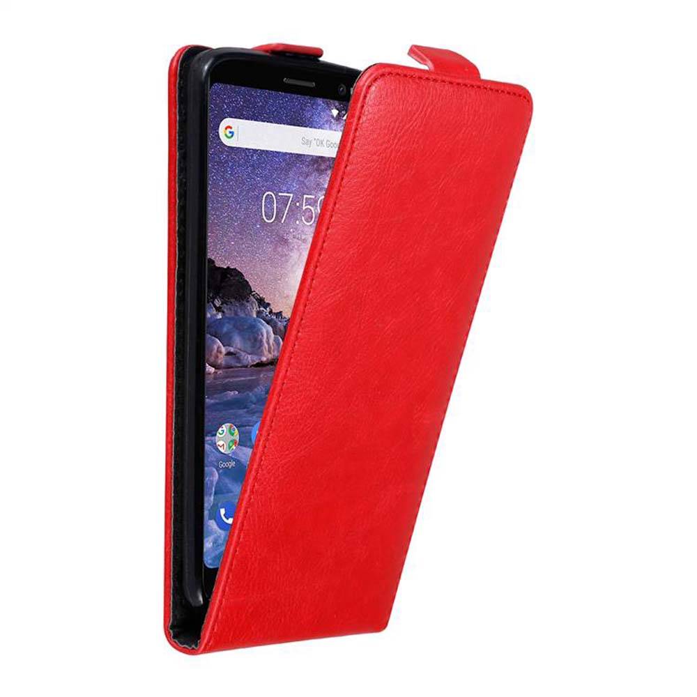 Cadorabo Hülle für Nokia 7 PLUS Schutz Hülle in Rot Flip Etui Handyhülle Case Cover
