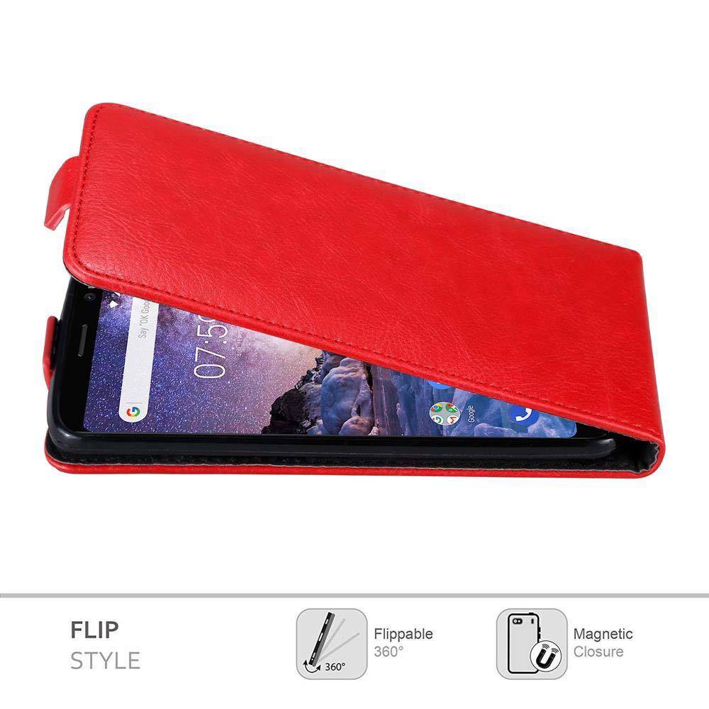 Cadorabo Hülle für Nokia 7 PLUS Schutz Hülle in Rot Flip Etui Handyhülle Case Cover
