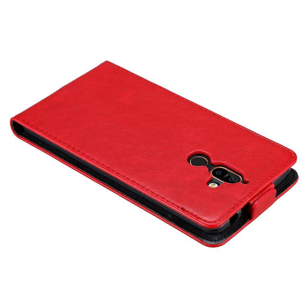 Cadorabo Hülle für Nokia 7 PLUS Schutz Hülle in Rot Flip Etui Handyhülle Case Cover