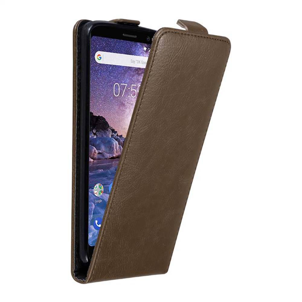 Cadorabo Hülle für Nokia 7 PLUS Schutz Hülle in Braun Flip Etui Handyhülle Case Cover