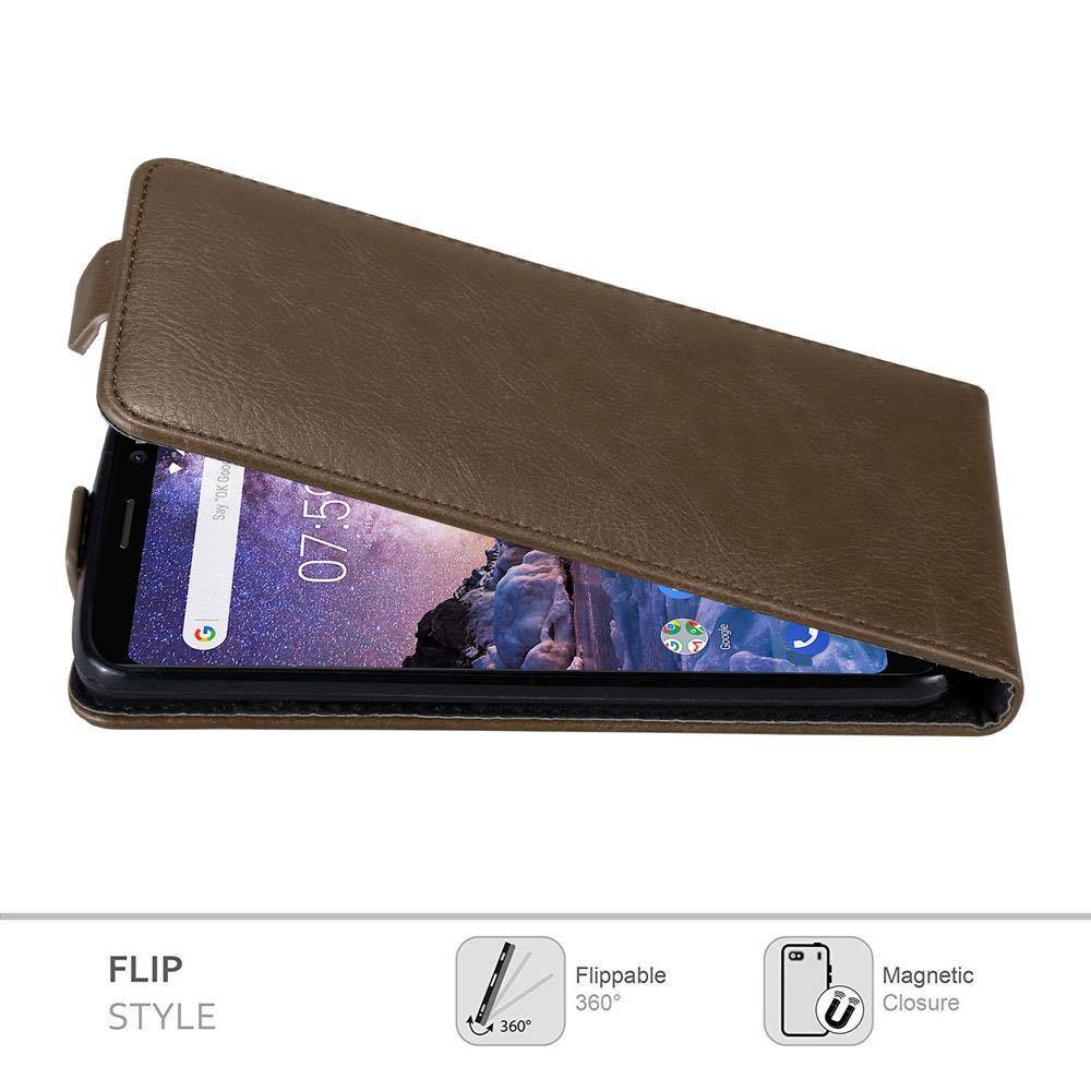 Cadorabo Hülle für Nokia 7 PLUS Schutz Hülle in Braun Flip Etui Handyhülle Case Cover