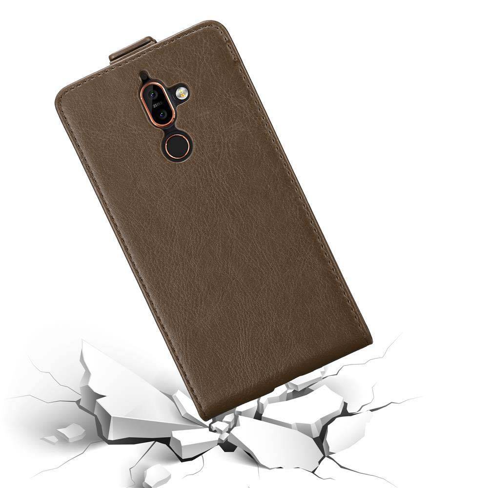 Cadorabo Hülle für Nokia 7 PLUS Schutz Hülle in Braun Flip Etui Handyhülle Case Cover