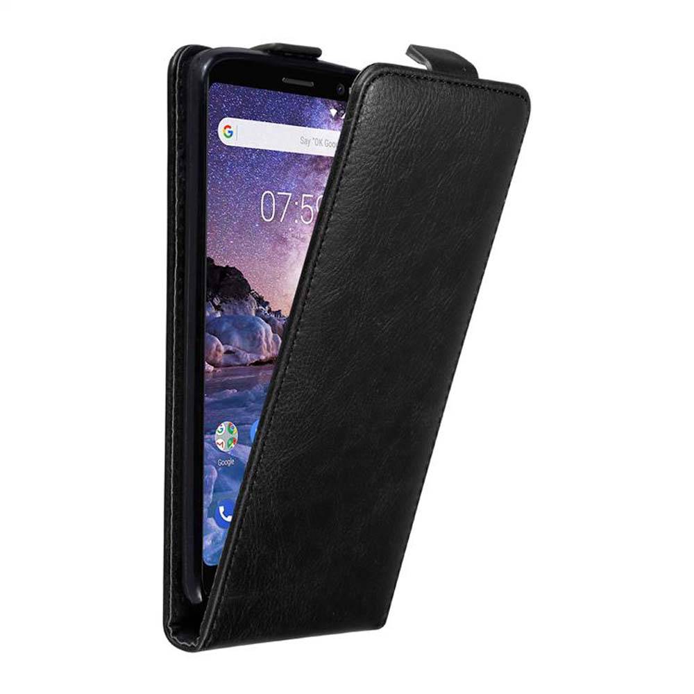Cadorabo Hülle für Nokia 7 PLUS Schutz Hülle in Schwarz Flip Etui Handyhülle Case Cover