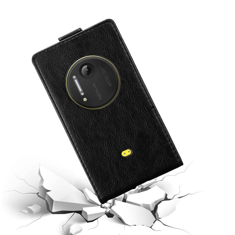 Cadorabo Hülle für Nokia Lumia 1020 Schutz Hülle in Schwarz Flip Etui Handyhülle Case Cover