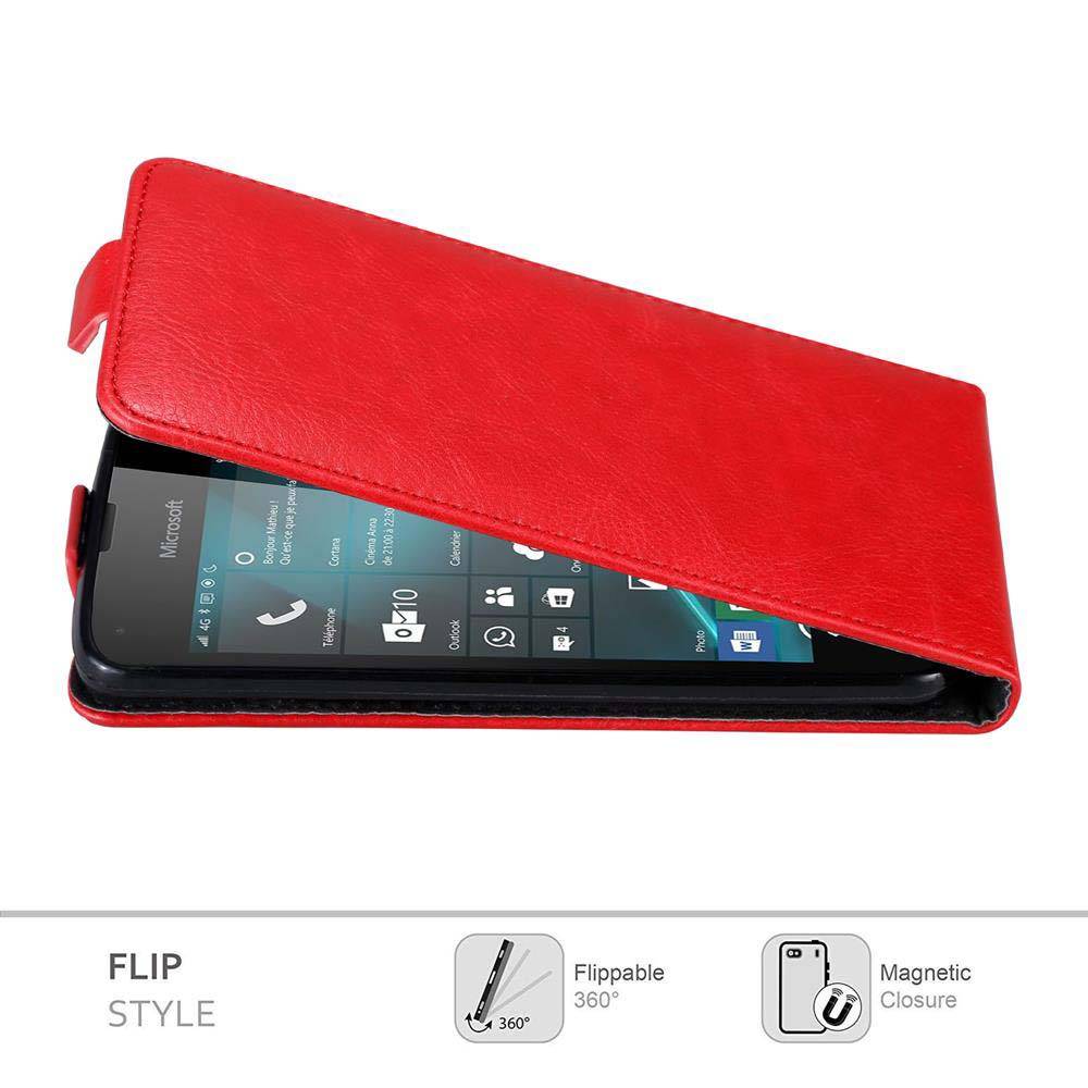 Cadorabo Hülle für Nokia Lumia 550 Schutz Hülle in Rot Flip Etui Handyhülle Case Cover